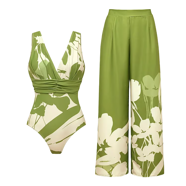 V Neck Print Bikini Swimsuit Set