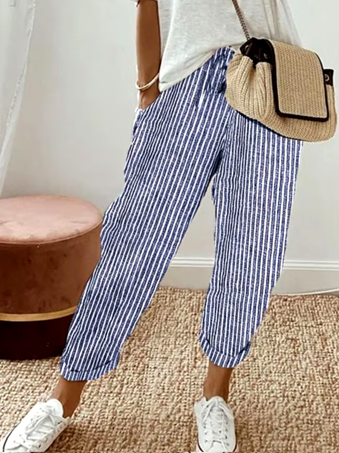 Women's Casual Striped Print Trousers