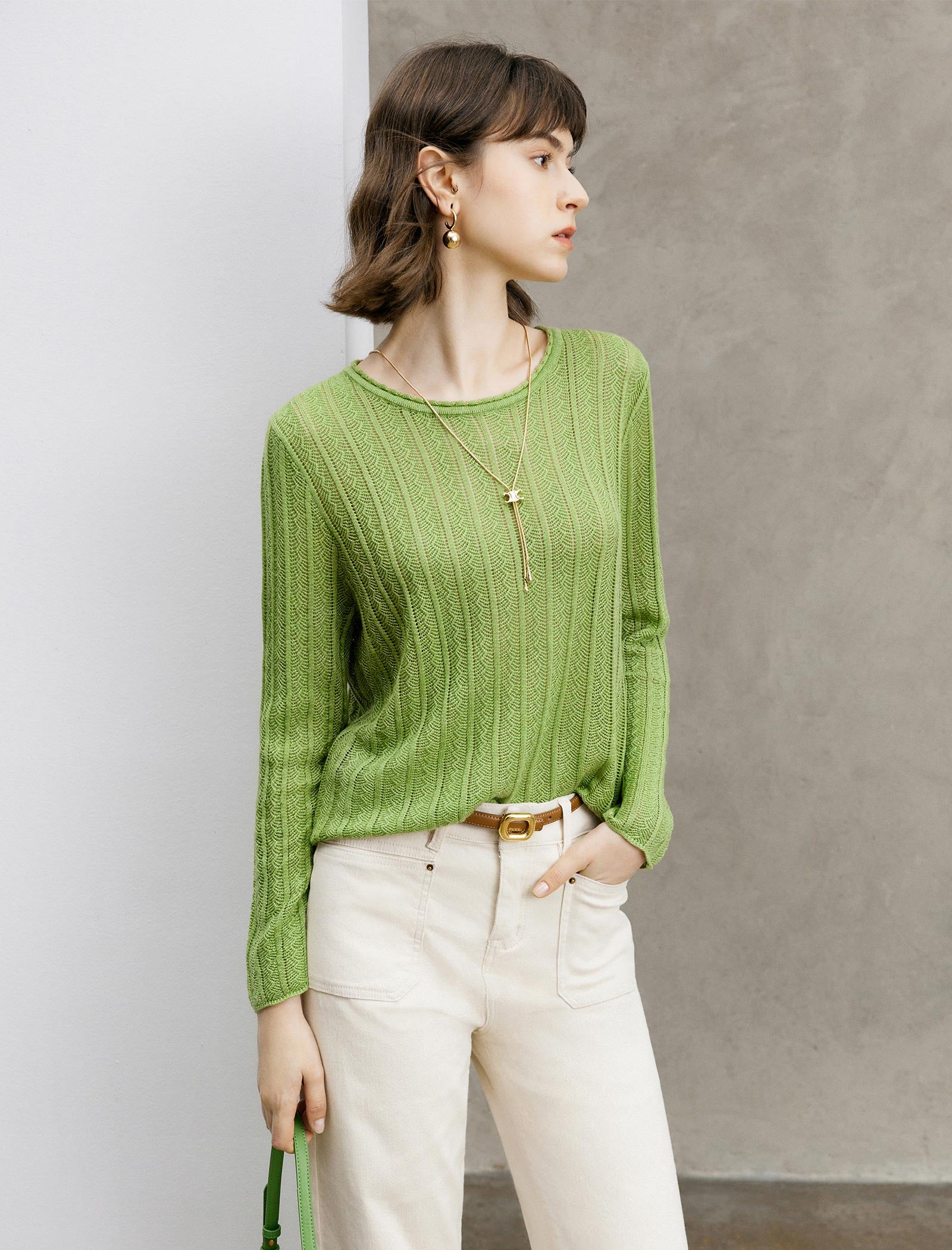 Ribbed Pattern Long Sleeve Knit Top