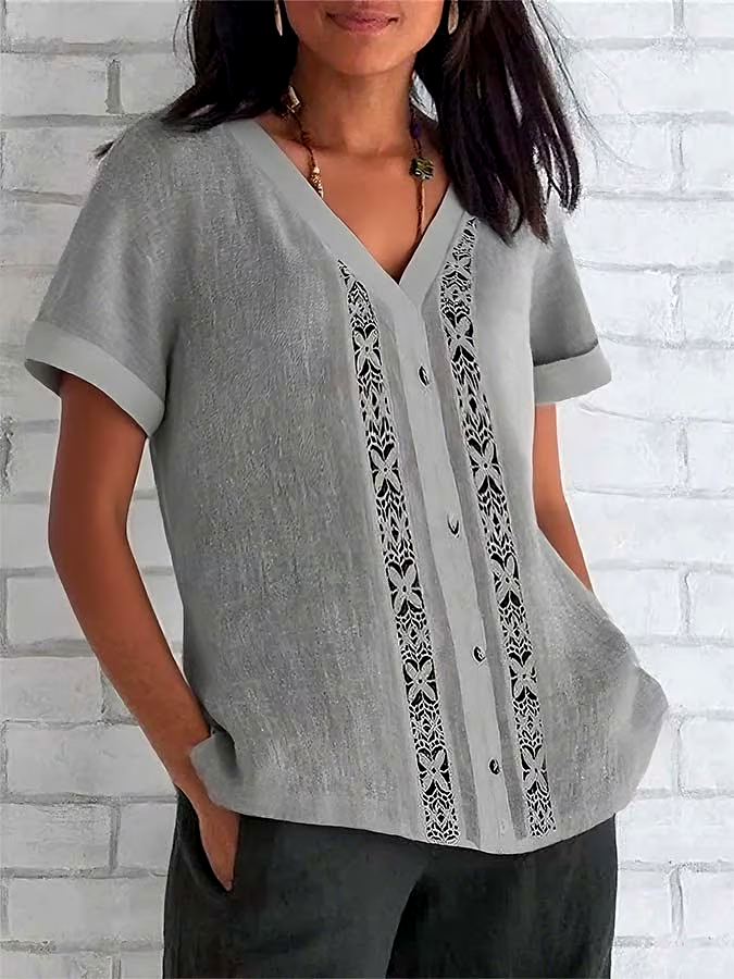 Women'S Casual Featured Patchwork Top Shirt