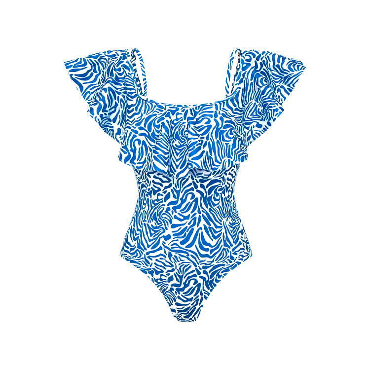 Ruffle Printed One Piece  Swimsuit Set
