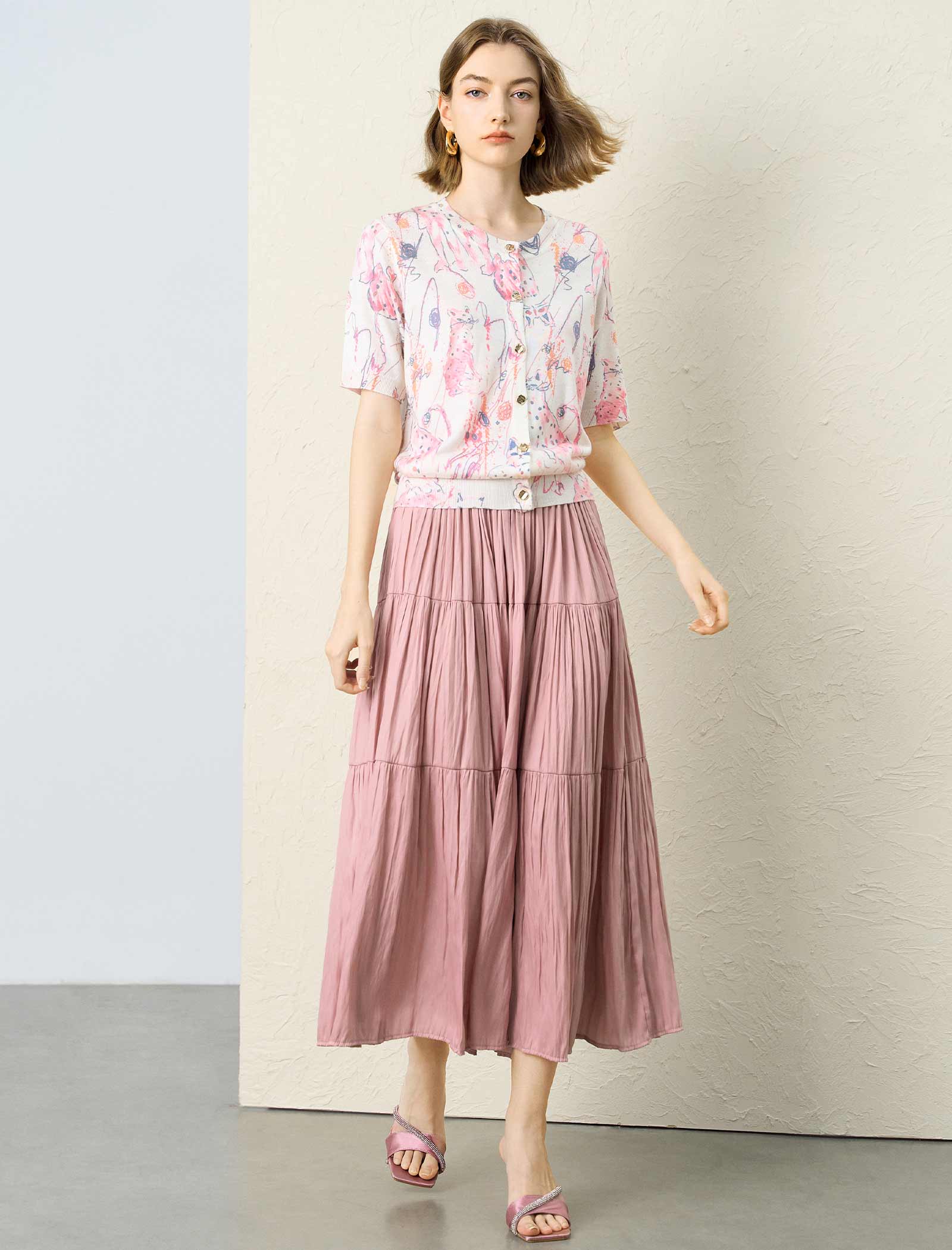 Ethereal Artistic Print Single-Breasted Viscose Top