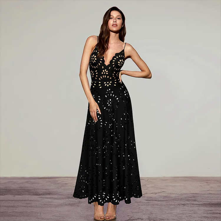 DBVACAY Laser Cutting Flower Hollow Flared Skirt Swimsuit Set