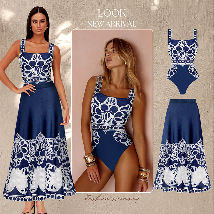 Printed one-piece swimsuit set