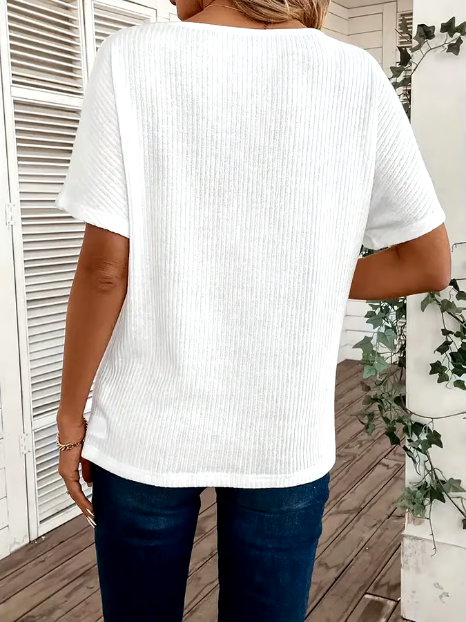 Women's Casual Loose V-neck Solid Color T-Shirt