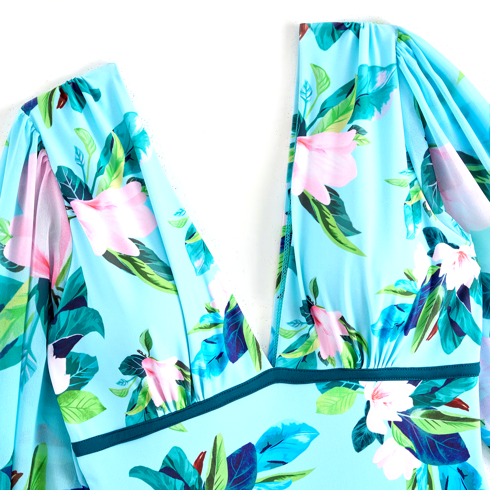 DBVACAY V Neck Floral Printed Long Sleeves Ruffled Wrap Skirt Swimsuit Set