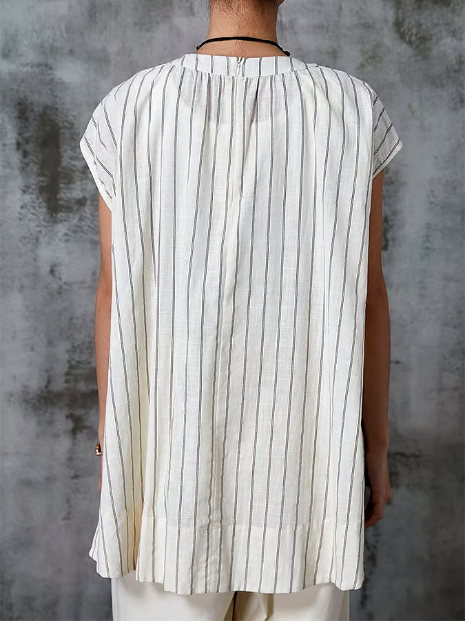 Summer Women's Striped Cotton&Linen Vest