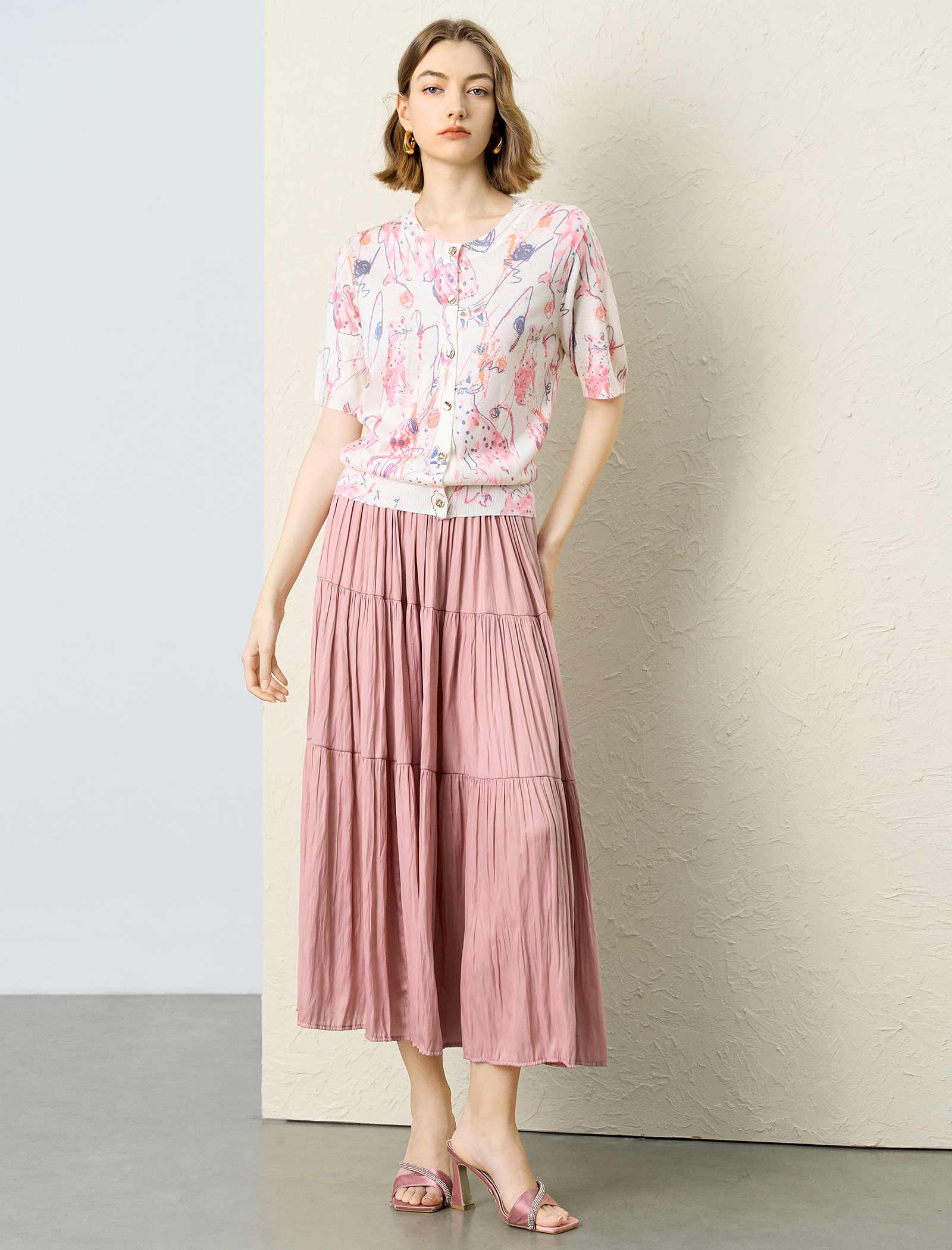 Ethereal Artistic Print Single-Breasted Viscose Top