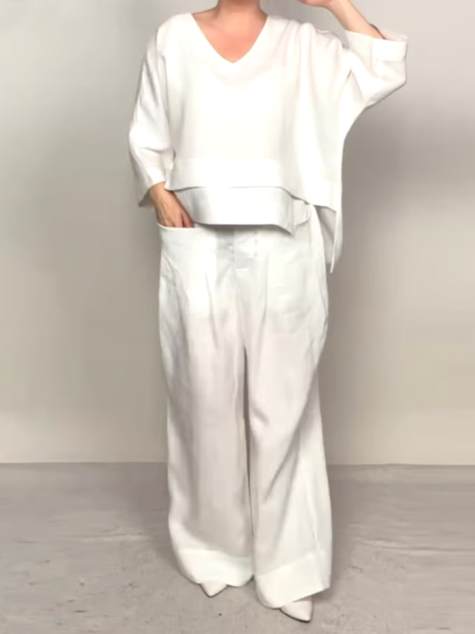 Women'S Casual Solid Color Irregular Cotton And Linen Suit