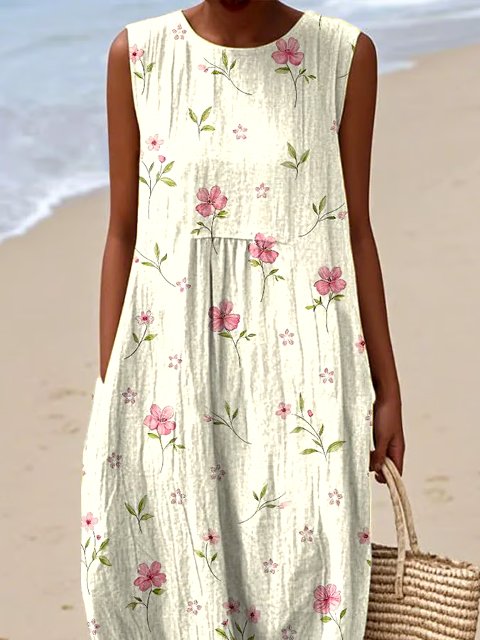 Women's Casual Floral Print Round Neck Sleeveless Dress