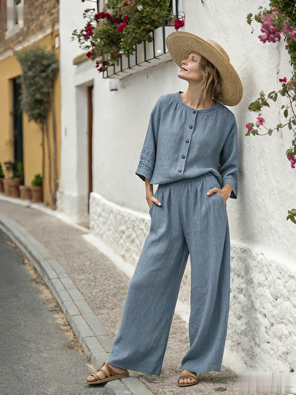 Women'S Loose Solid Color Wide Leg Pants Suit