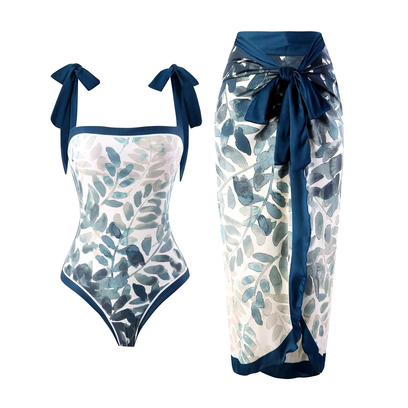 Tie-shoulder Print Two Piece Swimsuit Set