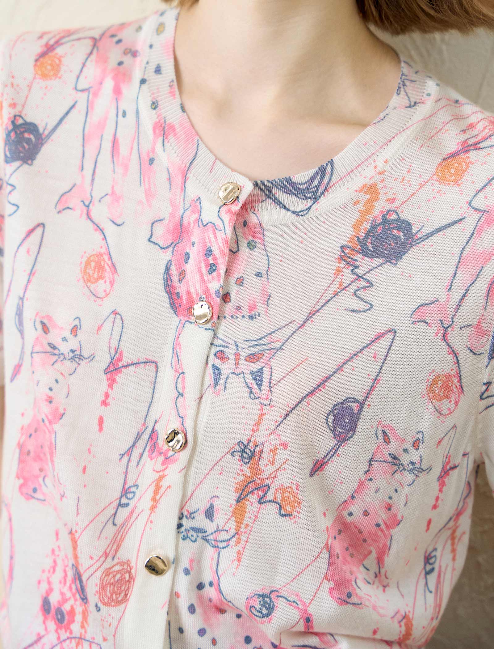 Ethereal Artistic Print Single-Breasted Viscose Top