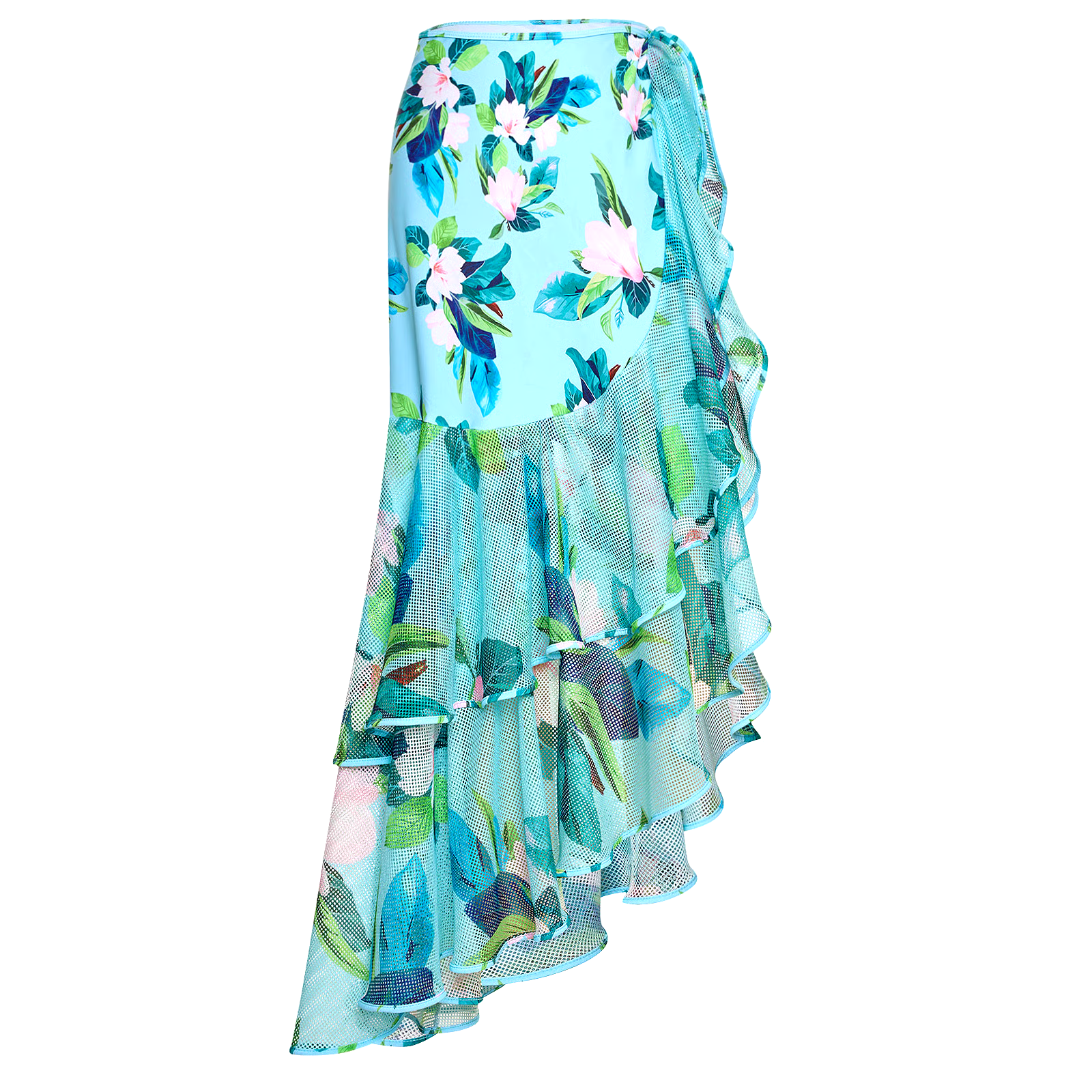 DBVACAY V Neck Floral Printed Long Sleeves Ruffled Wrap Skirt Swimsuit Set