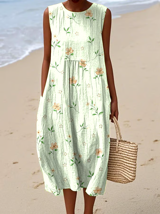Women's Casual Floral Print Round Neck Sleeveless Dress