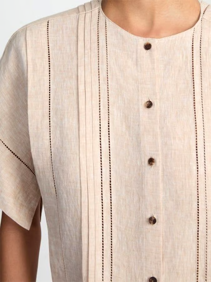 Women's Cotton&Linen Casual Striped Hollow Shirt Suit