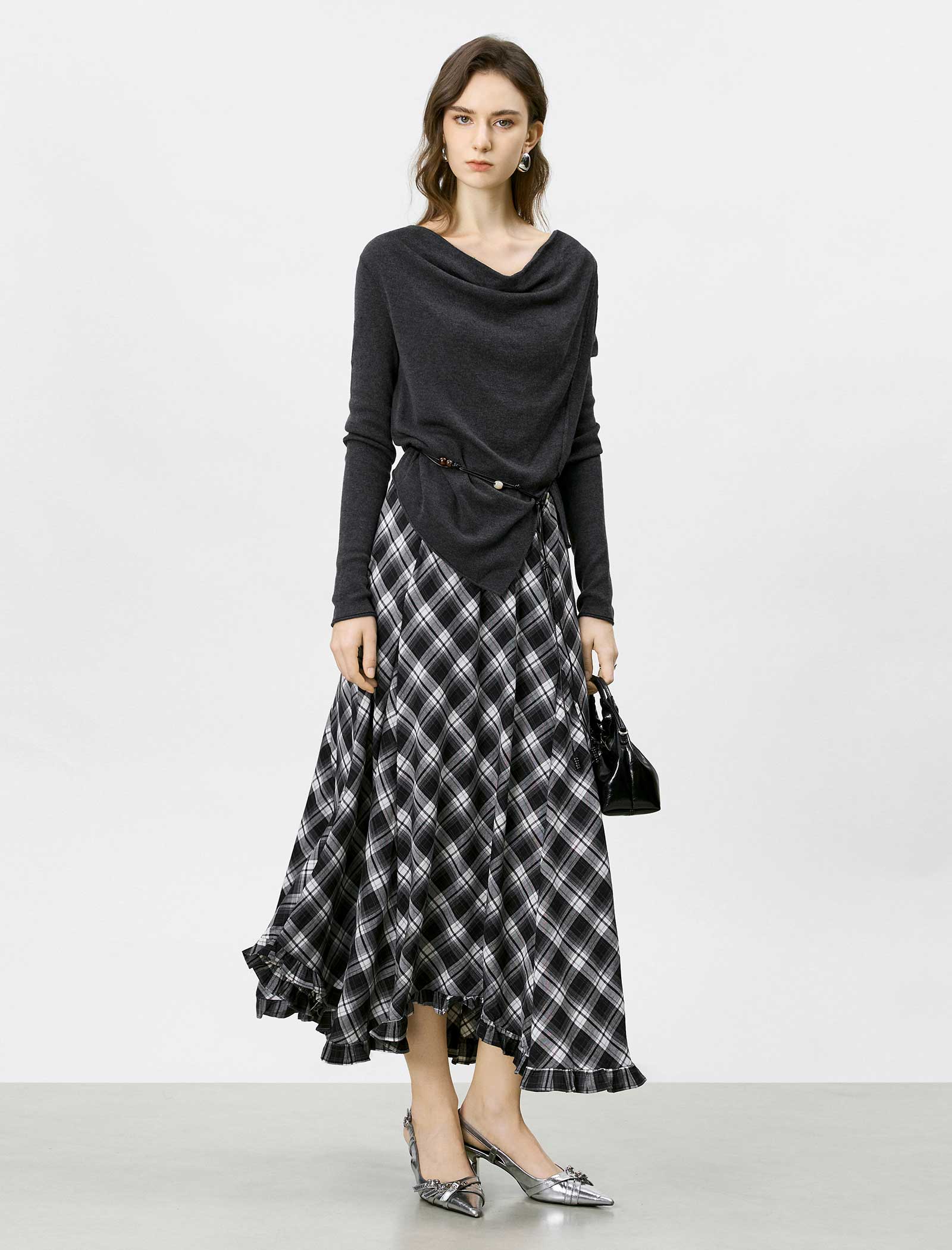 Cowl Neck Asymmetrical Knit Top
