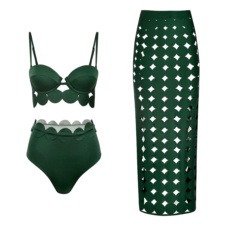 DBVACAY Laser Cutting Circularity Bikini Straight Skirt Swimsuit Set