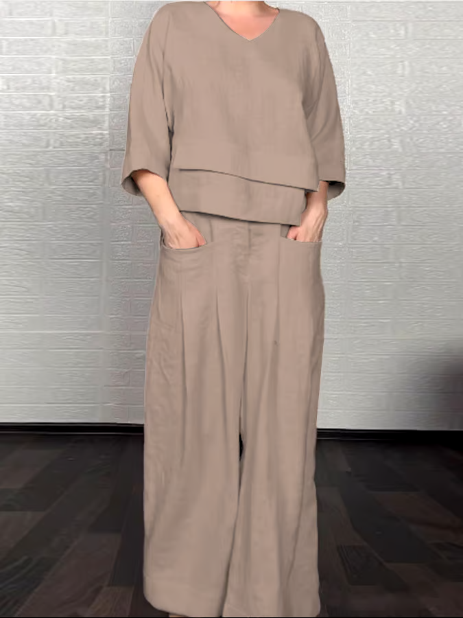 Women'S Casual Solid Color Irregular Cotton And Linen Suit