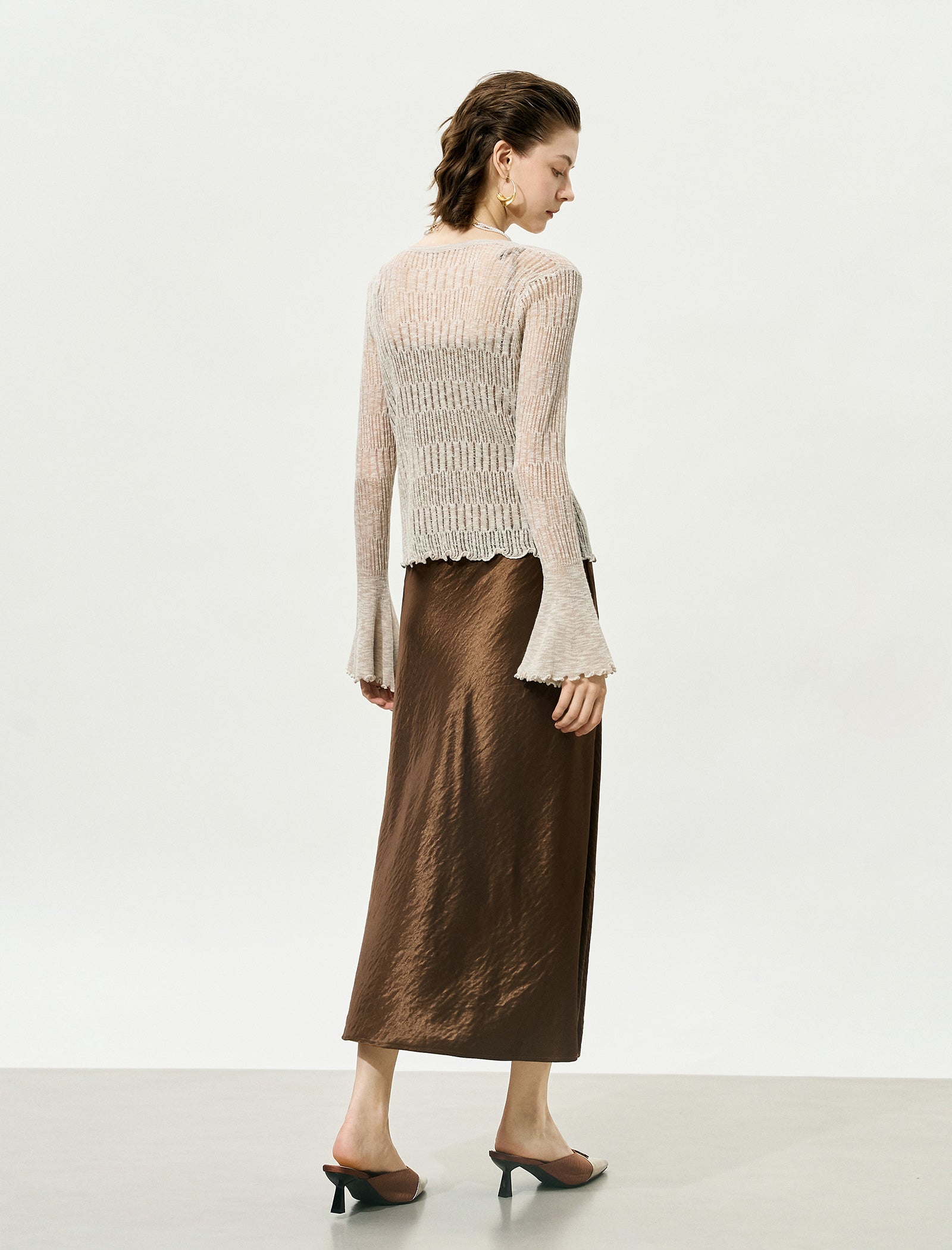 Sheer Knit Flared Sleeve Cardigan