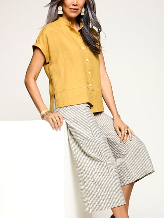 Women's Cotton&Linen Irregular Hem Shirt