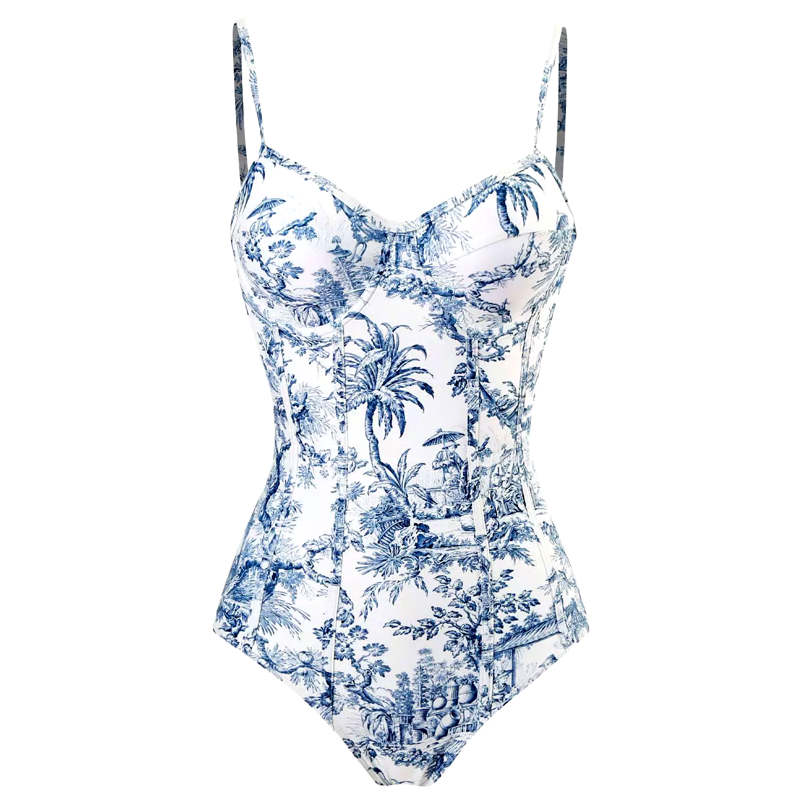 Pastoral Sketch Blue Swimsuit Set