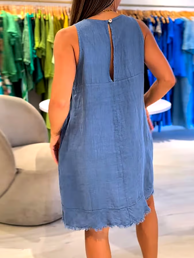 Women's Casual Solid Color Round Neck Sleeveless Splicing Dress