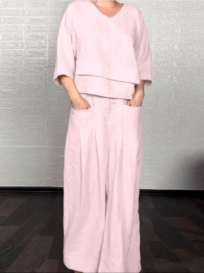Women'S Casual Solid Color Irregular Cotton And Linen Suit