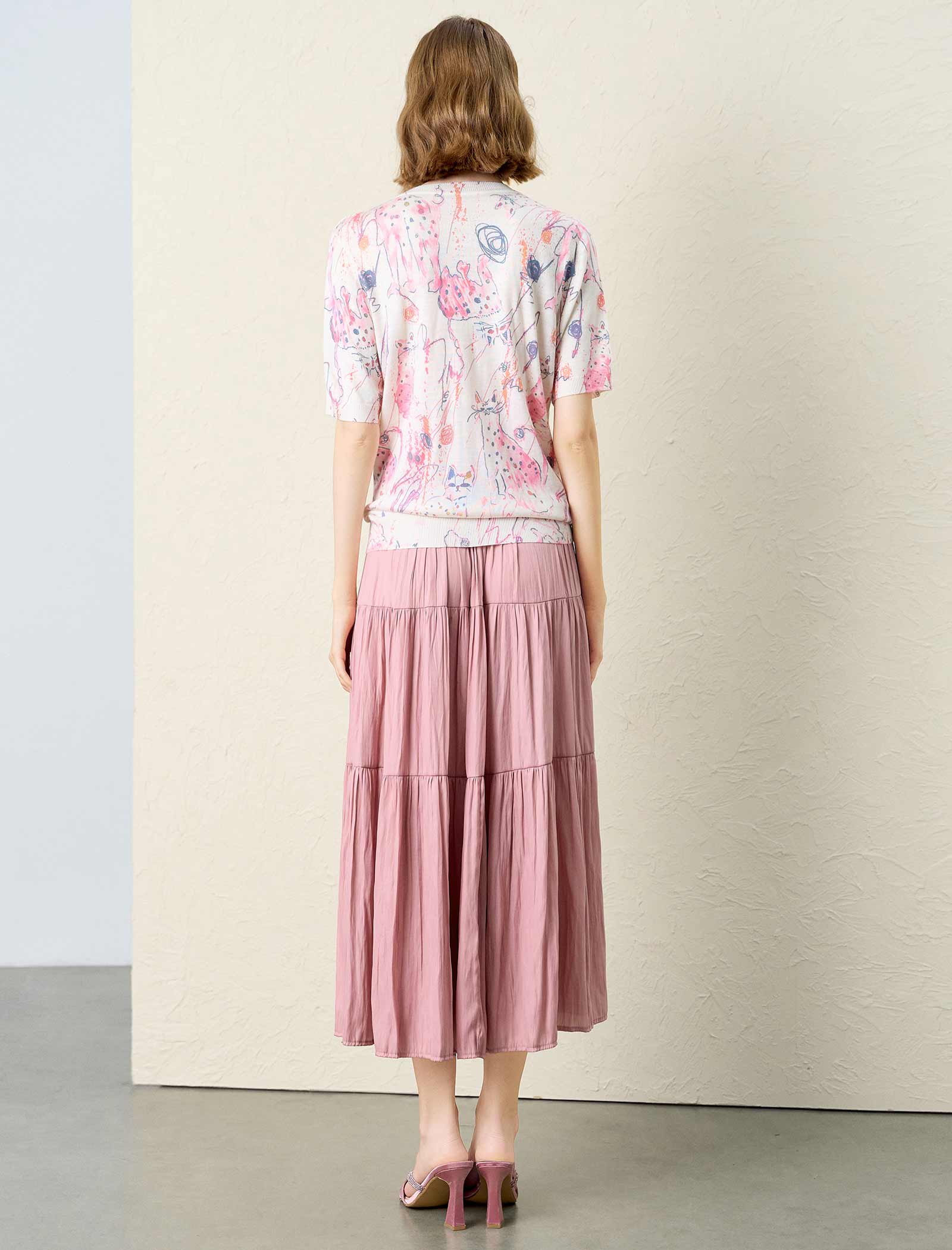 Ethereal Artistic Print Single-Breasted Viscose Top