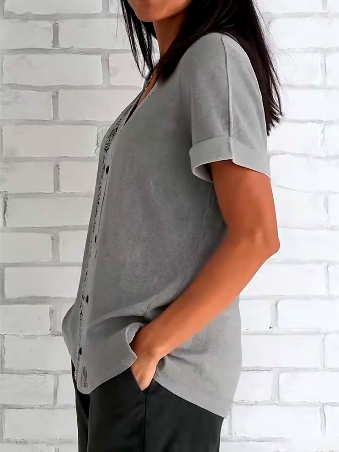 Women'S Casual Featured Patchwork Top Shirt