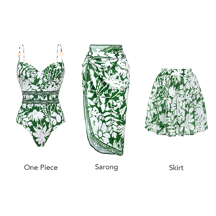 Sling Shadow of Trees Printed One Piece Swimsuit Set