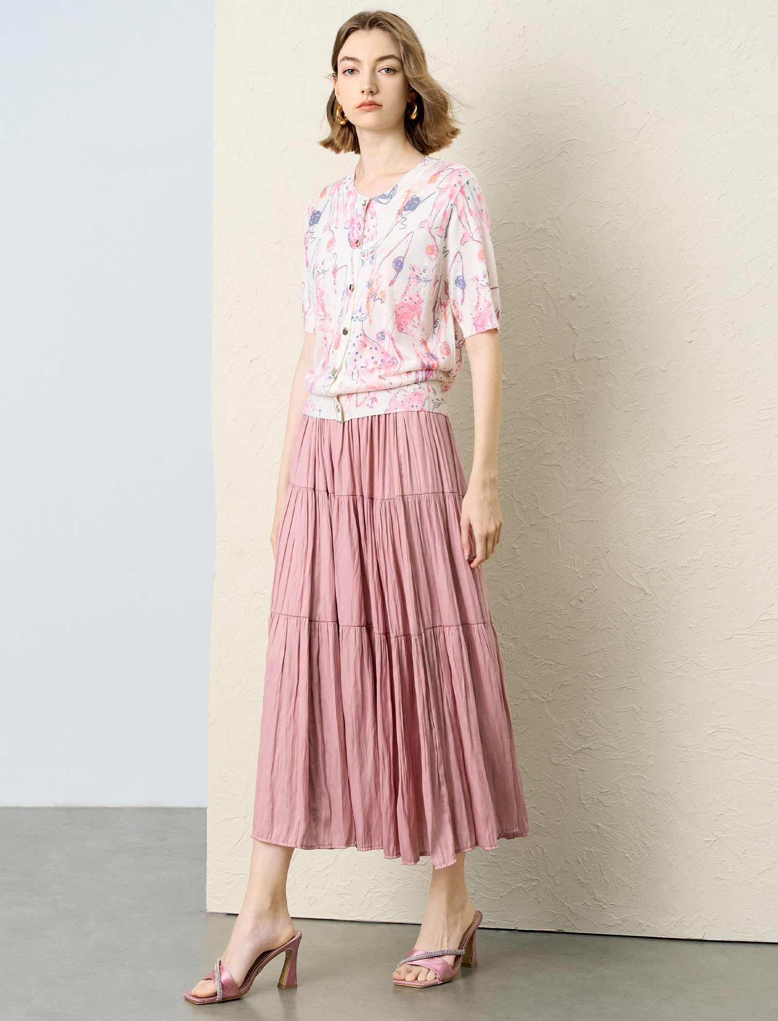 Ethereal Artistic Print Single-Breasted Viscose Top