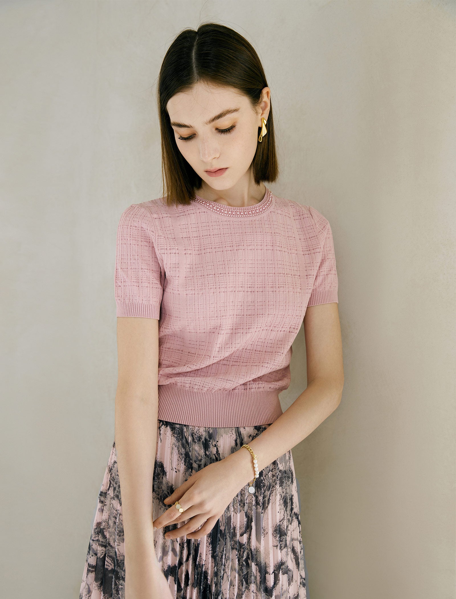 Textured Knit Round Neck Top