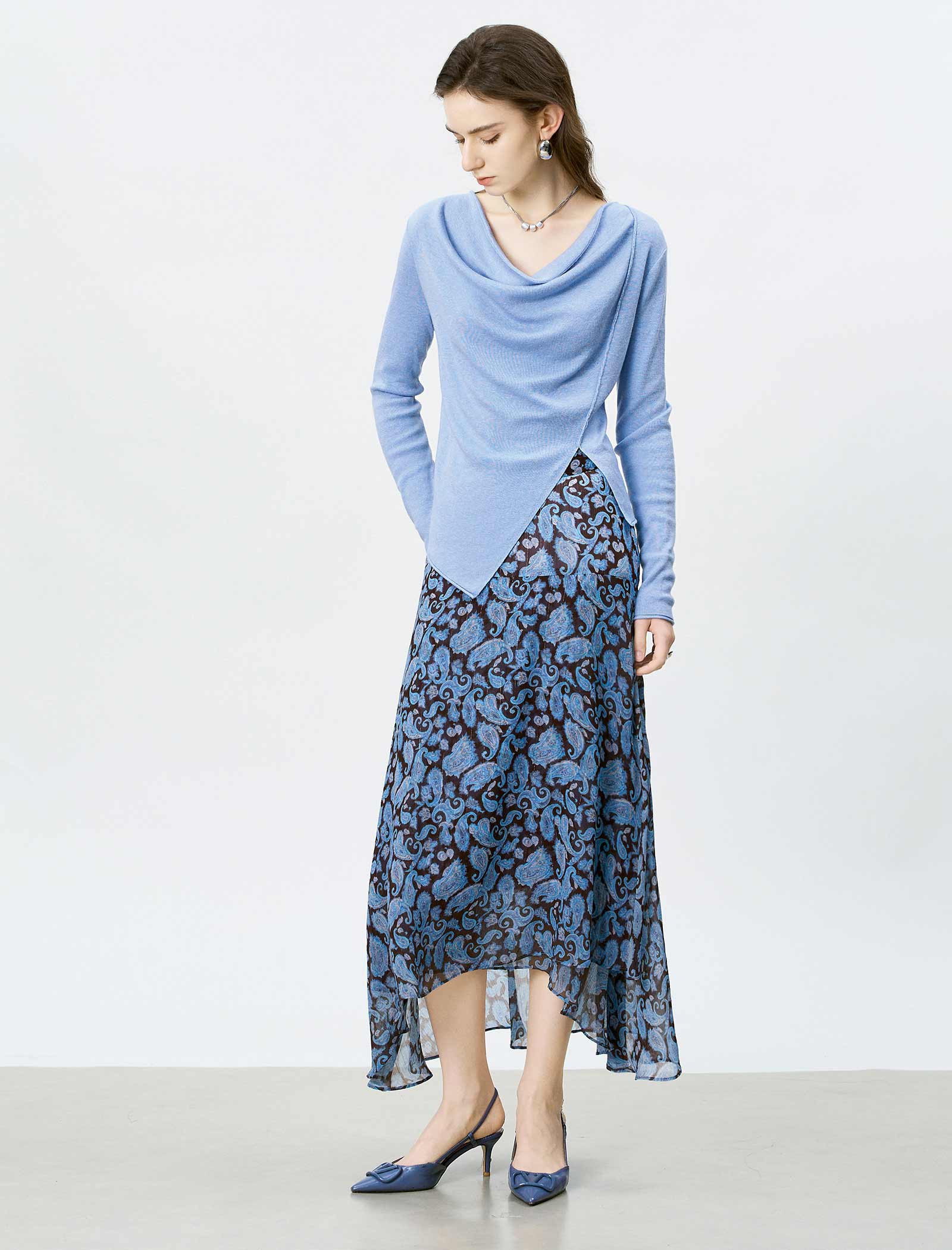 Cowl Neck Asymmetrical Knit Top
