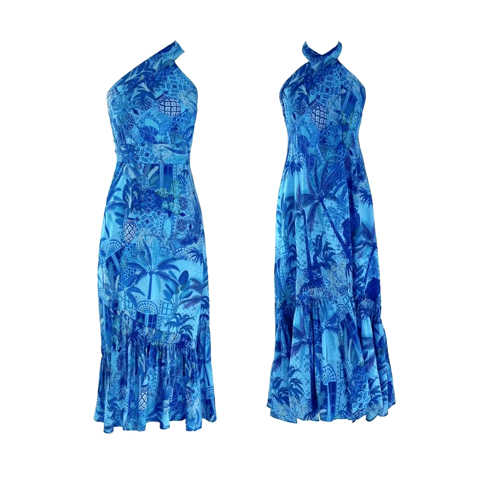 Blue Reversible High Waist Bikini And Sarong Swimsuit Set