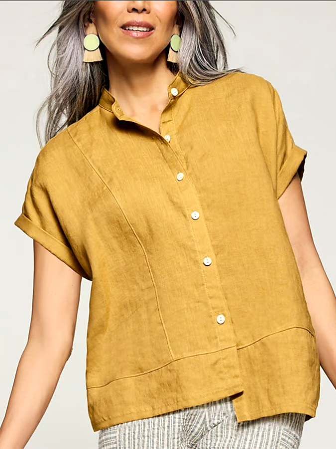 Women's Cotton&Linen Irregular Hem Shirt