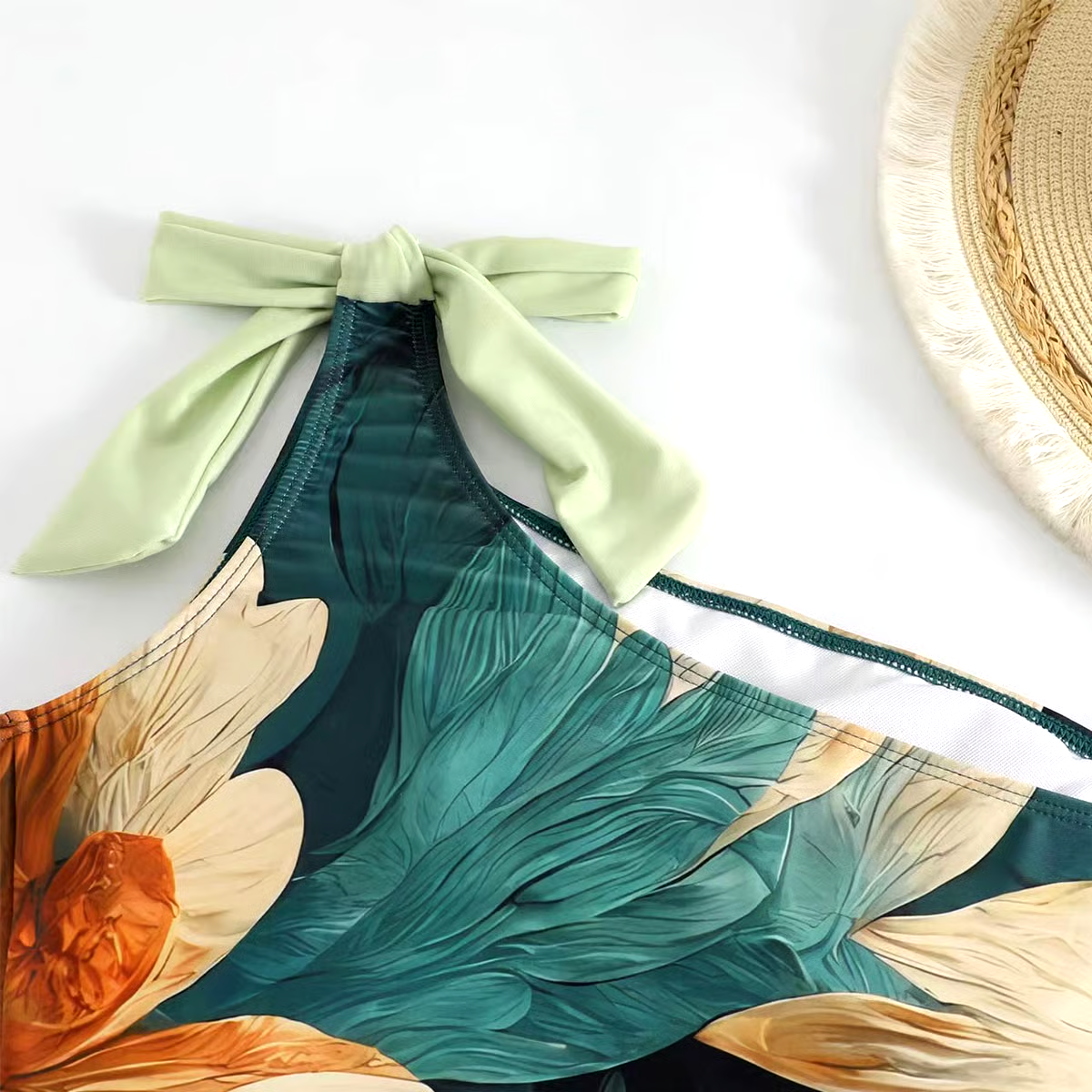 One Shoulder Chiffon Swimsuit Set