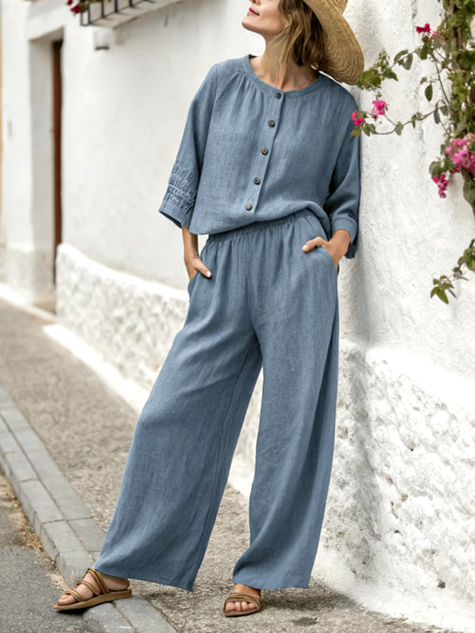 Women'S Loose Solid Color Wide Leg Pants Suit