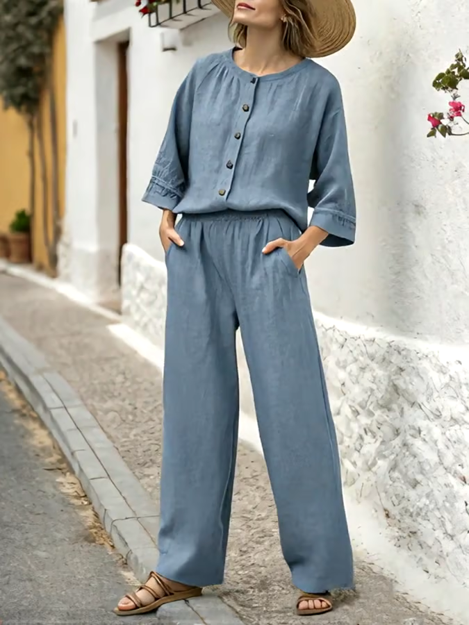 Women'S Loose Solid Color Wide Leg Pants Suit
