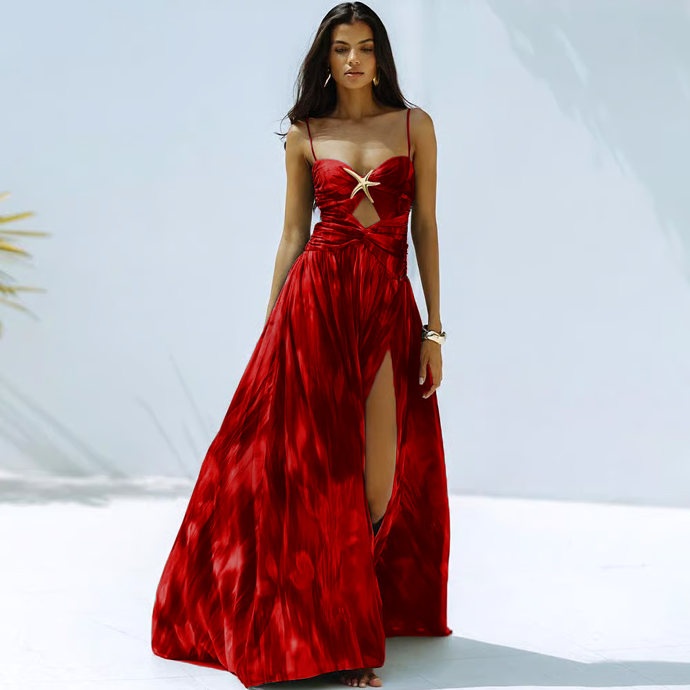 Starfish Decoration Print Hollow-out Swimsuit Set