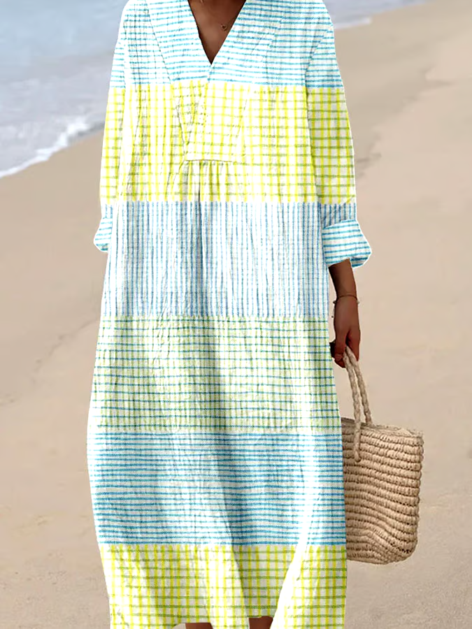 Women's Casual Plaid Loose Long Sleeve Dress