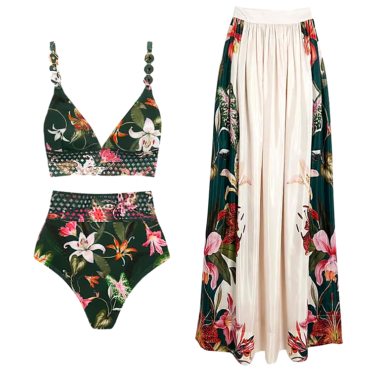 Lily Printed Laser Cut Bikini  Swimsuit Set