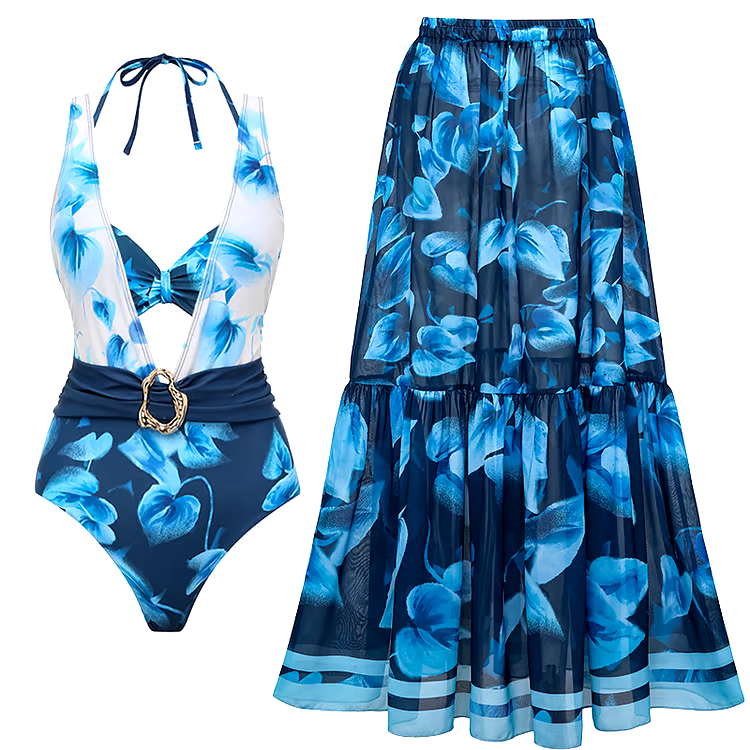 Printed Bikini Onepiece Swimsuit Swimsuit Set