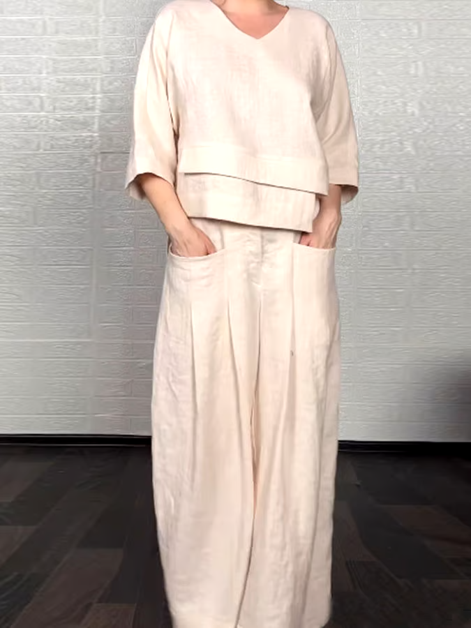 Women'S Casual Solid Color Irregular Cotton And Linen Suit