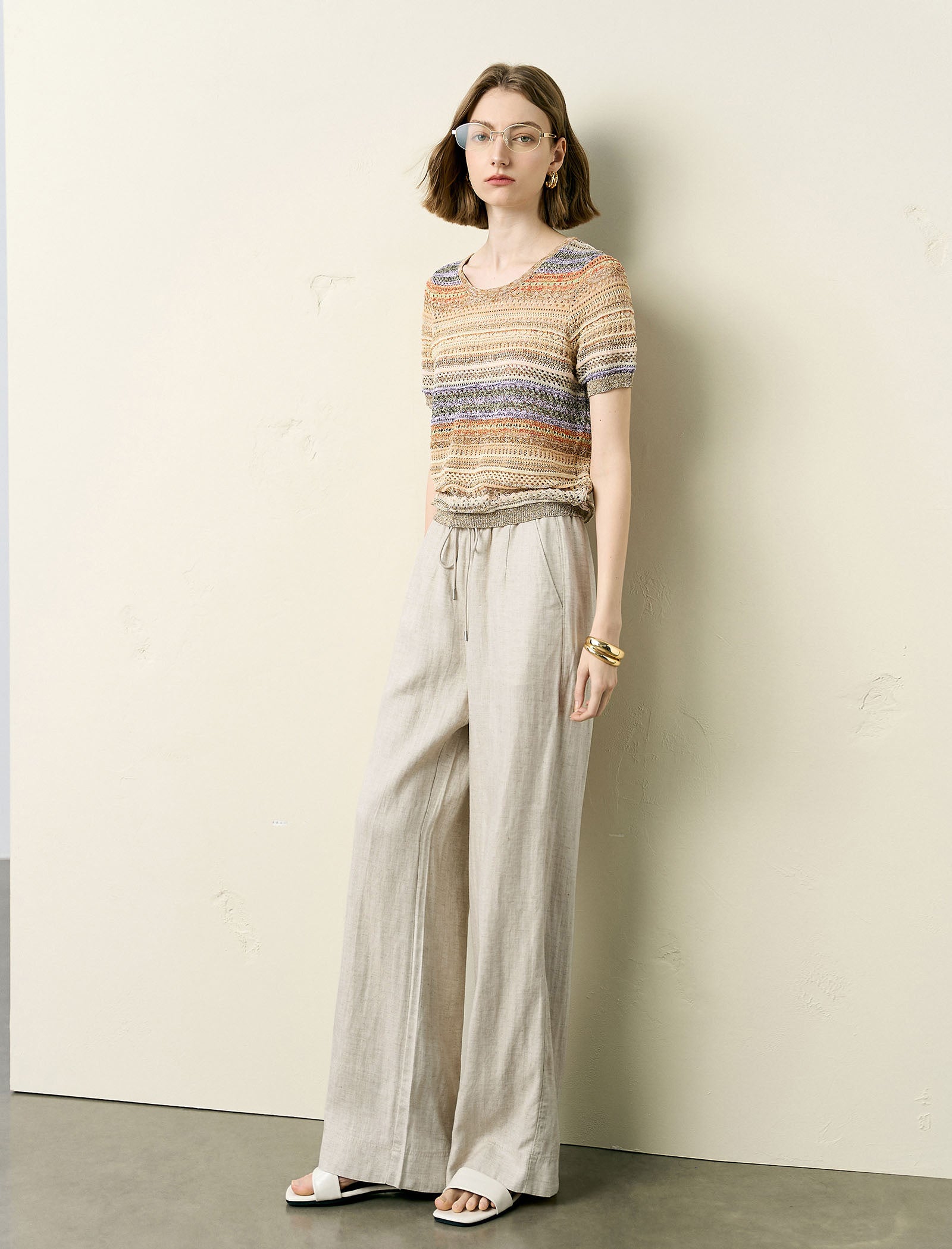 Colorful Striped Short Sleeve Knit Top
