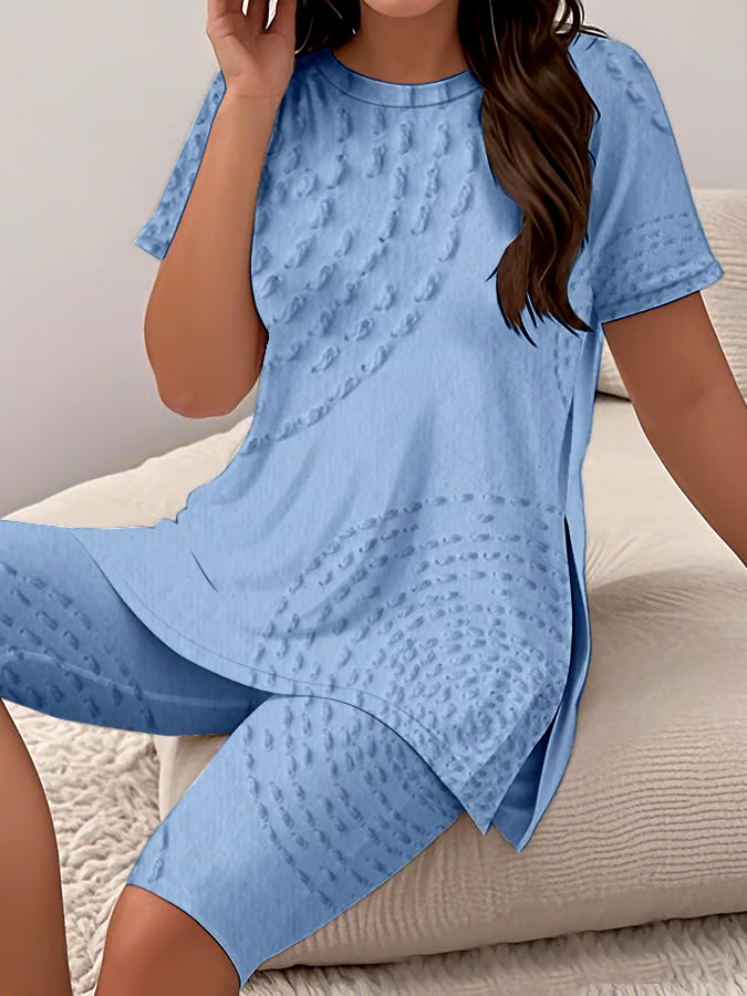 Women's Casual Round Neck  Print Short Sleeve T-Shirt Shorts Set