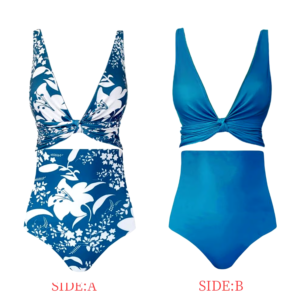 Blue Reversible Multi Wear Bikini And Sarong Swimsuit Set