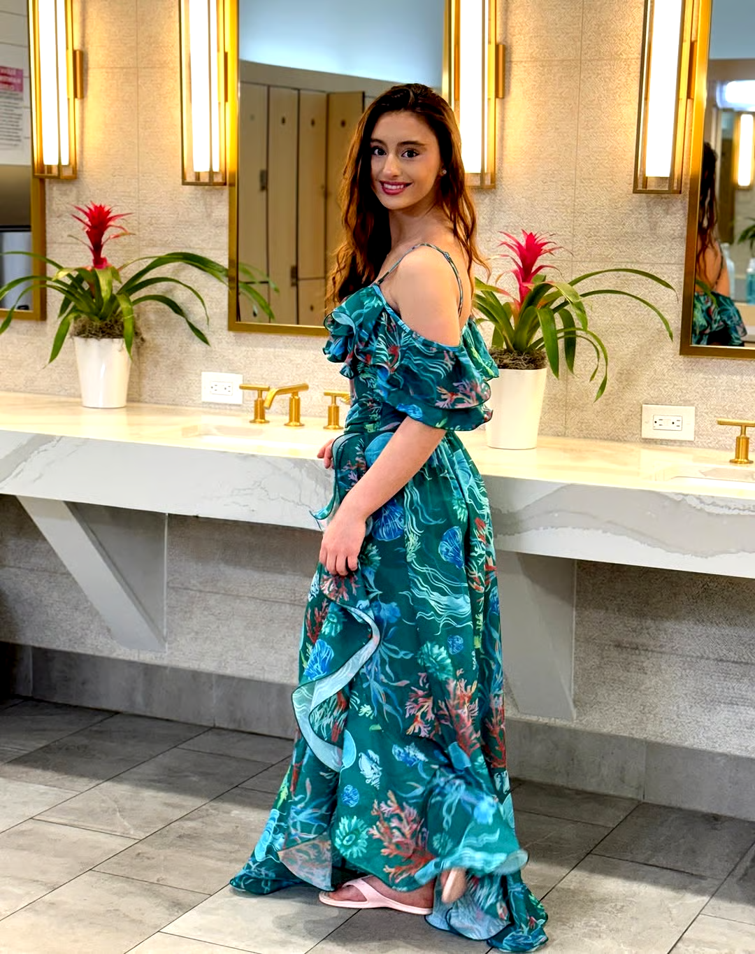 Removable Shoulder Strap Off Shoulder Marine Organism One Piece Swimsuit Set